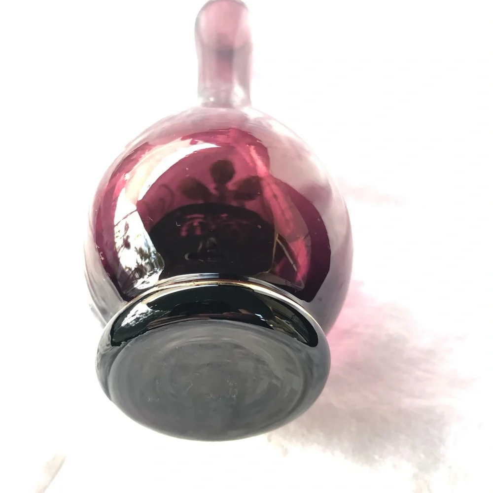 Vintage Nasco Japan hand painted purple glass bud vase, pink flowers,gold design
